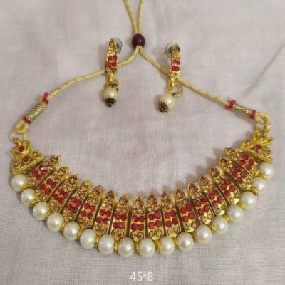 WOMEN’S SILVER PEARL STYLISH TRADITIONAL CHOKER SET